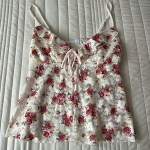 Garage Floral Lace Camisole in Red and White